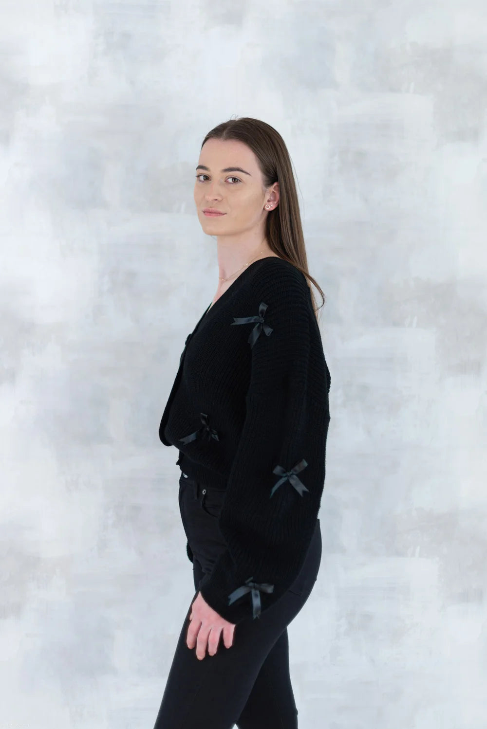 Cardigan chic cu fundițe aplicate - negru 4001-009 - NIZIA