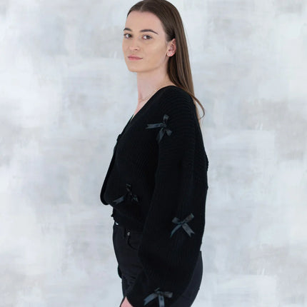 Cardigan chic cu fundițe aplicate - negru 4001-009 - NIZIA