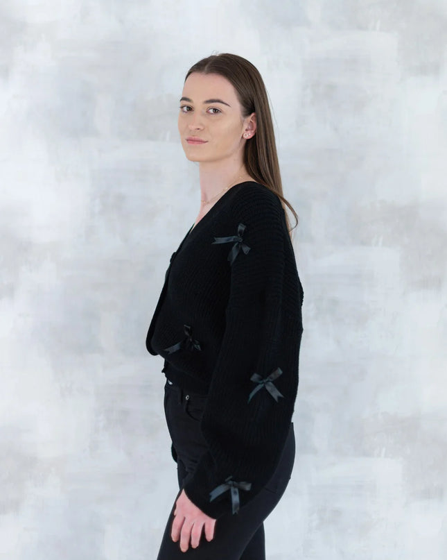 Cardigan chic cu fundițe aplicate - negru 4001-009 - NIZIA