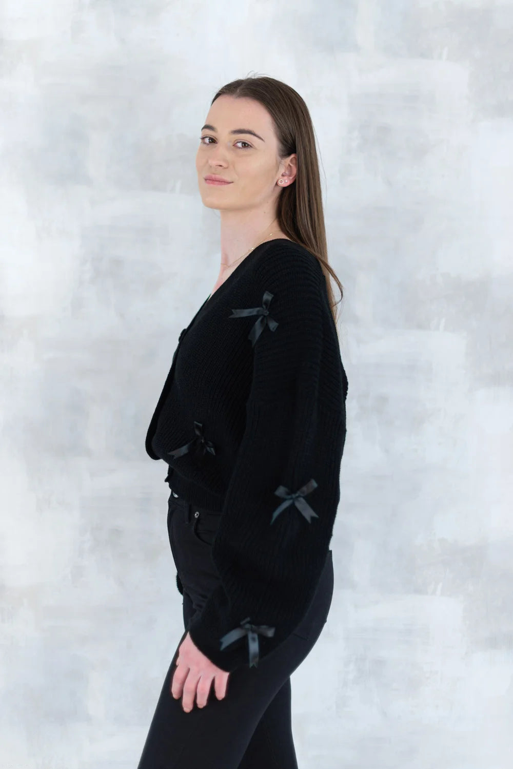 Cardigan chic cu fundițe aplicate - negru 4001-009 - NIZIA