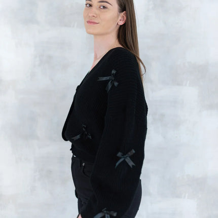 Cardigan chic cu fundițe aplicate - negru 4001-009 - NIZIA