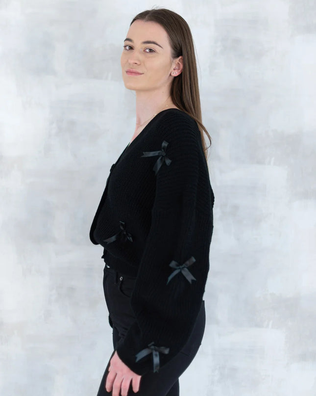 Cardigan chic cu fundițe aplicate - negru 4001-009 - NIZIA