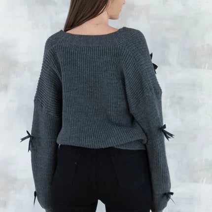 Cardigan chic cu fundițe aplicate-gri închis 4003-009 - NIZIA