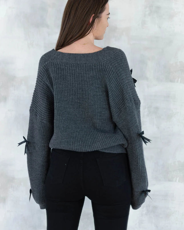 Cardigan chic cu fundițe aplicate-gri închis 4003-009 - NIZIA
