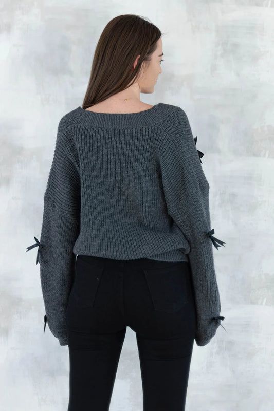 Cardigan chic cu fundițe aplicate-gri închis 4003-009 - NIZIA