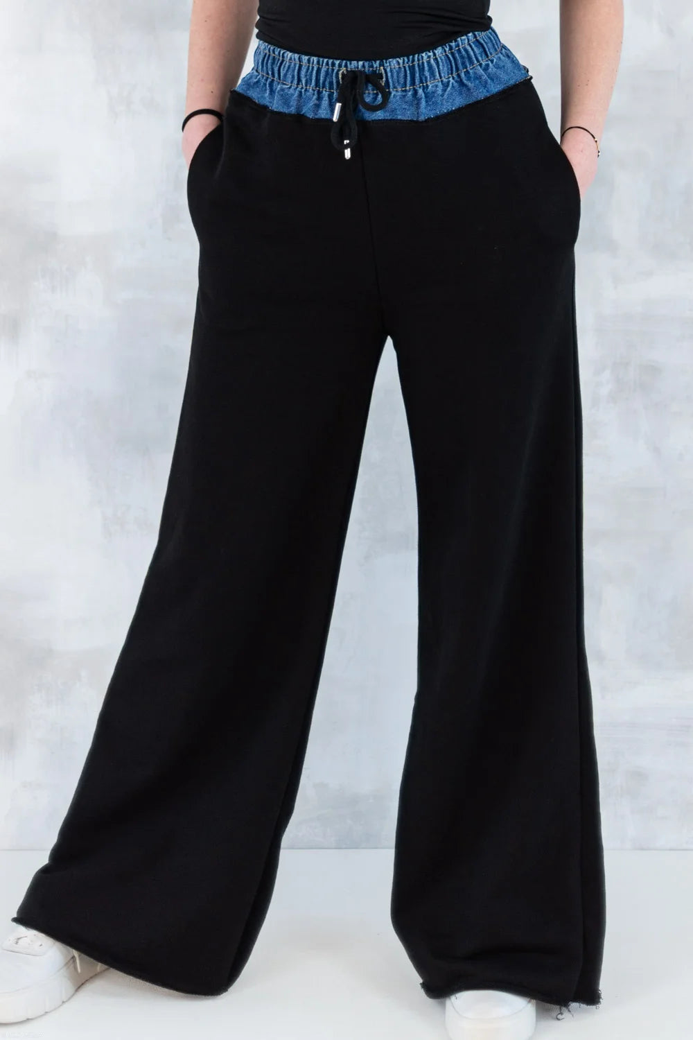 Pantaloni lejeri negri cu betelie denim 8001-013 - NIZIA