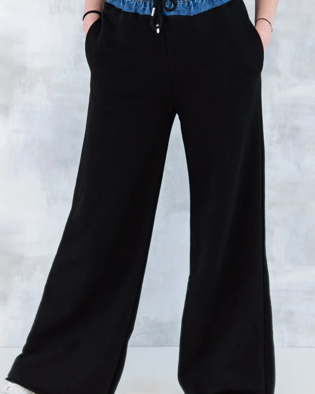 Pantaloni lejeri negri cu betelie denim 8001-013 - NIZIA