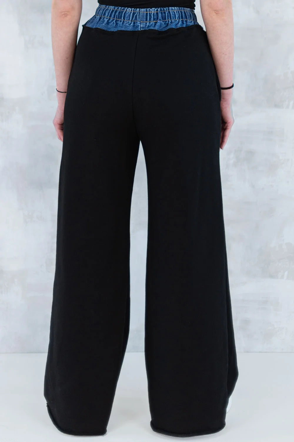 Pantaloni lejeri negri cu betelie denim 8001-013 - NIZIA