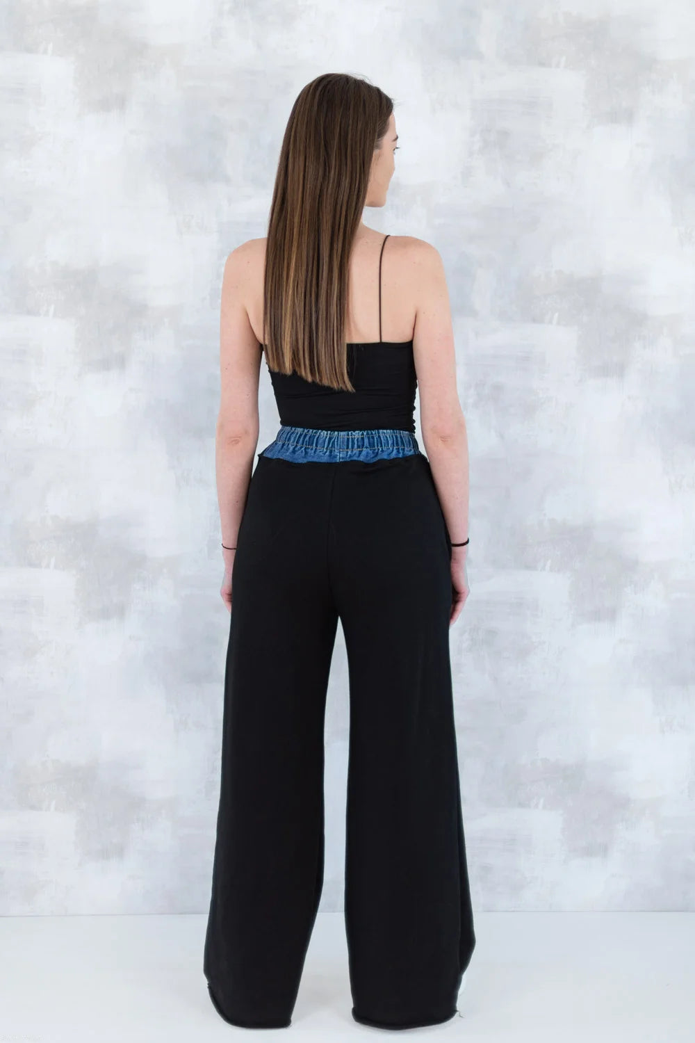 Pantaloni lejeri negri cu betelie denim 8001-013 - NIZIA