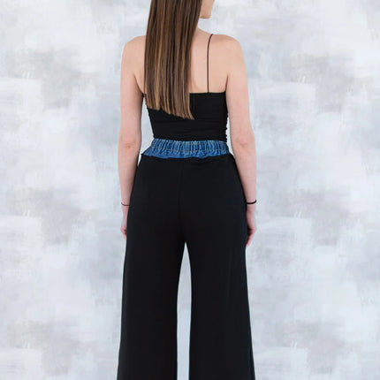 Pantaloni lejeri negri cu betelie denim 8001-013 - NIZIA