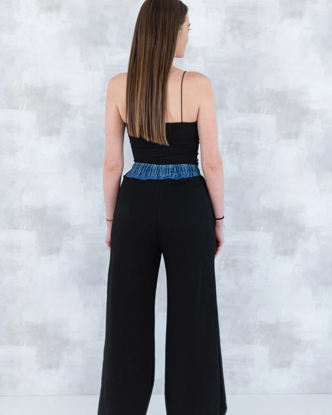 Pantaloni lejeri negri cu betelie denim 8001-013 - NIZIA