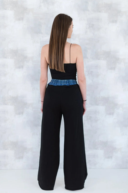 Pantaloni lejeri negri cu betelie denim 8001-013 - NIZIA