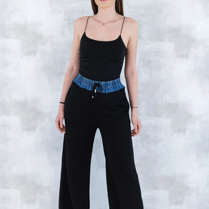 Pantaloni lejeri negri cu betelie denim 8001-013 - NIZIA