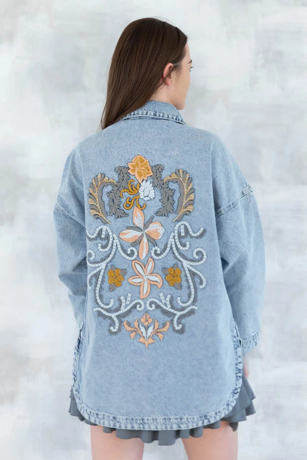 Jaachetă denim- broderie pe spate 7001-012 - NIZIA