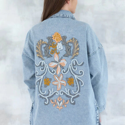 Jaachetă denim- broderie pe spate 7001-012 - NIZIA