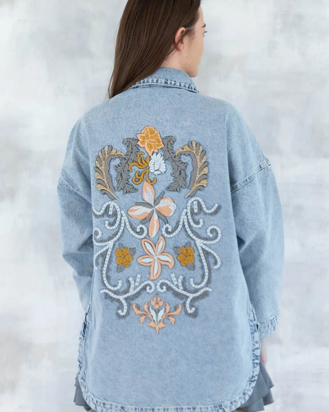 Jaachetă denim- broderie pe spate 7001-012 - NIZIA