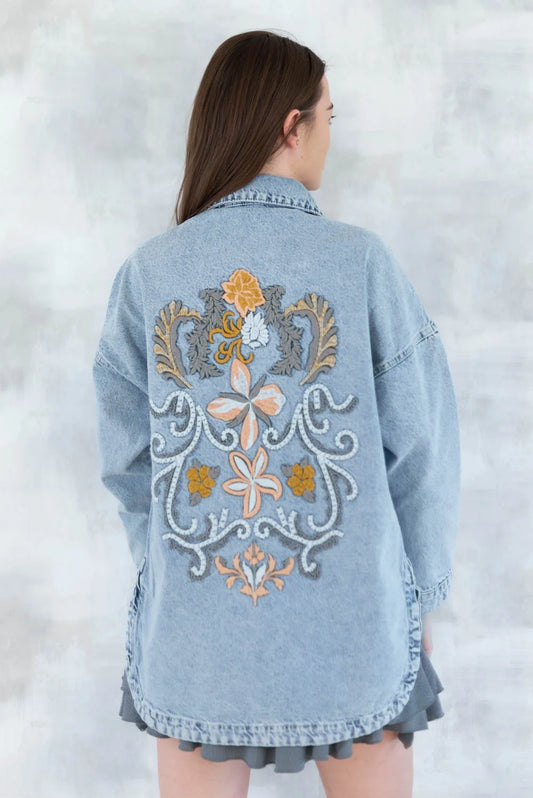 Jaachetă denim- broderie pe spate 7001-012 - NIZIA