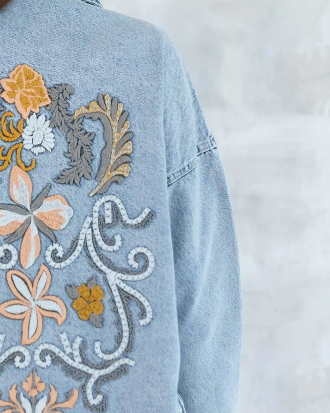 Jaachetă denim- broderie pe spate 7001-012 - NIZIA