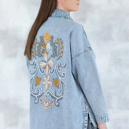 Jaachetă denim- broderie pe spate 7001-012 - NIZIA