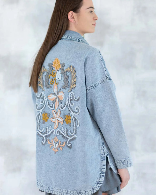 Jaachetă denim- broderie pe spate 7001-012 - NIZIA