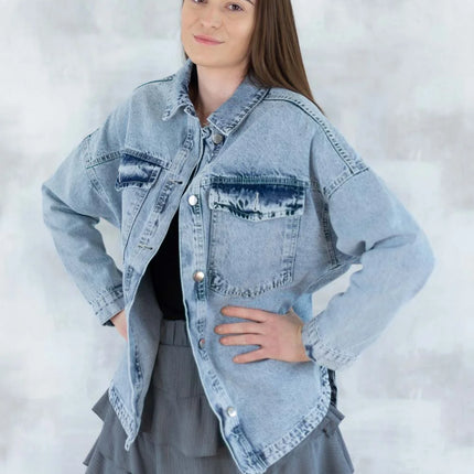 Jaachetă denim- broderie pe spate 7001-012 - NIZIA