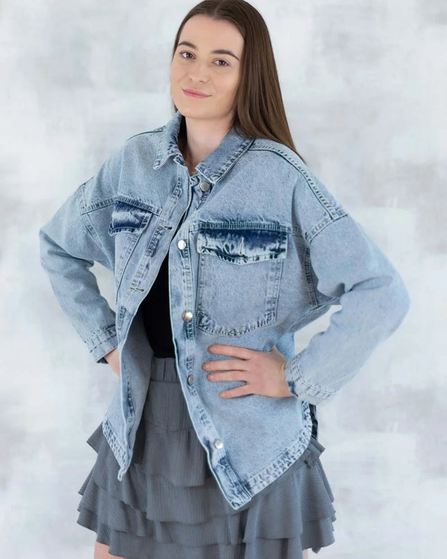 Jaachetă denim- broderie pe spate 7001-012 - NIZIA