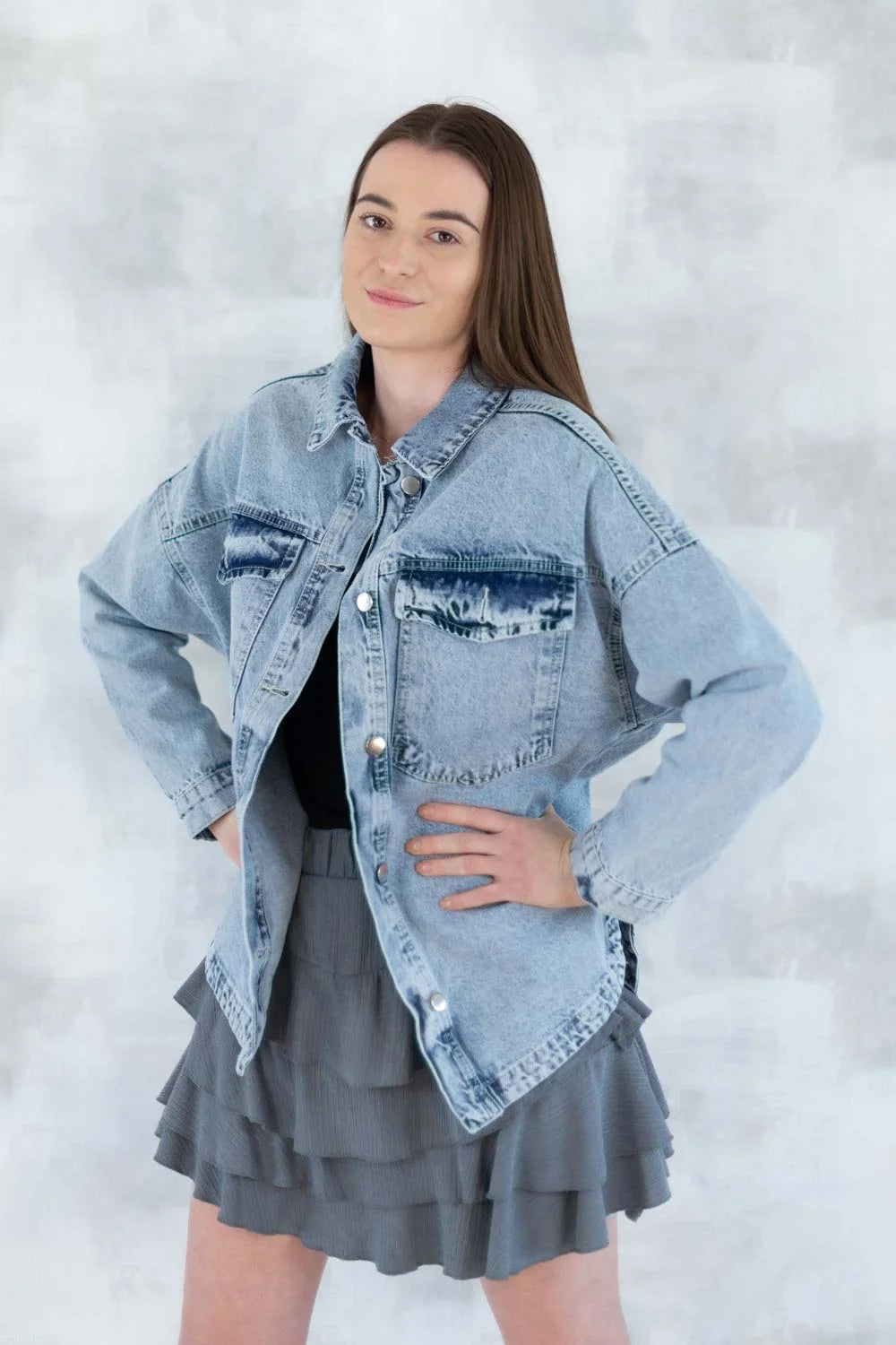 Jaachetă denim- broderie pe spate 7001-012 - NIZIA