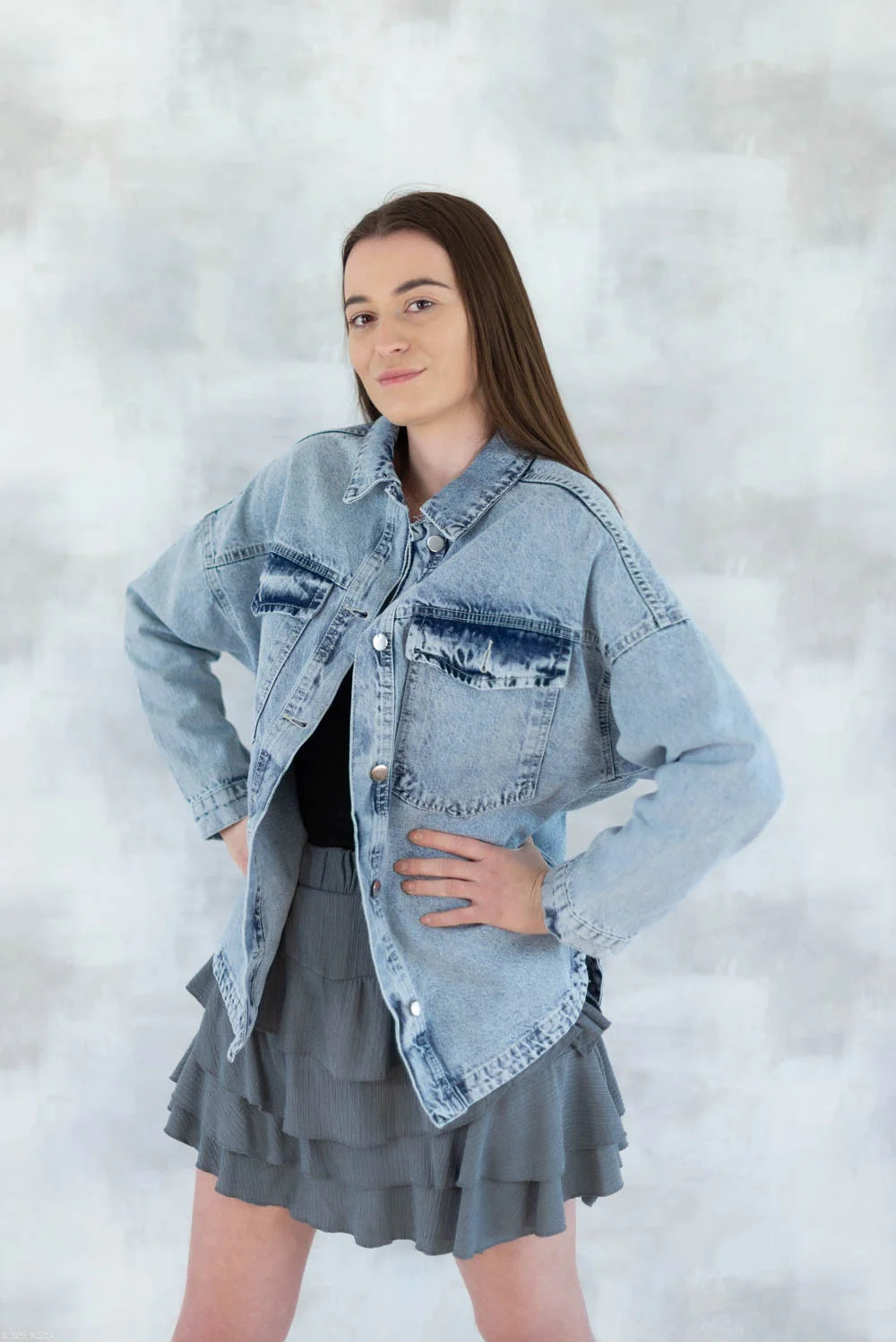 Jaachetă denim- broderie pe spate 7001-012 - NIZIA