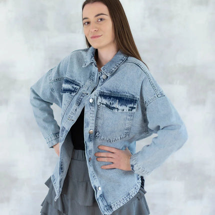 Jaachetă denim- broderie pe spate 7001-012 - NIZIA