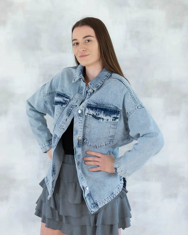 Jaachetă denim- broderie pe spate 7001-012 - NIZIA