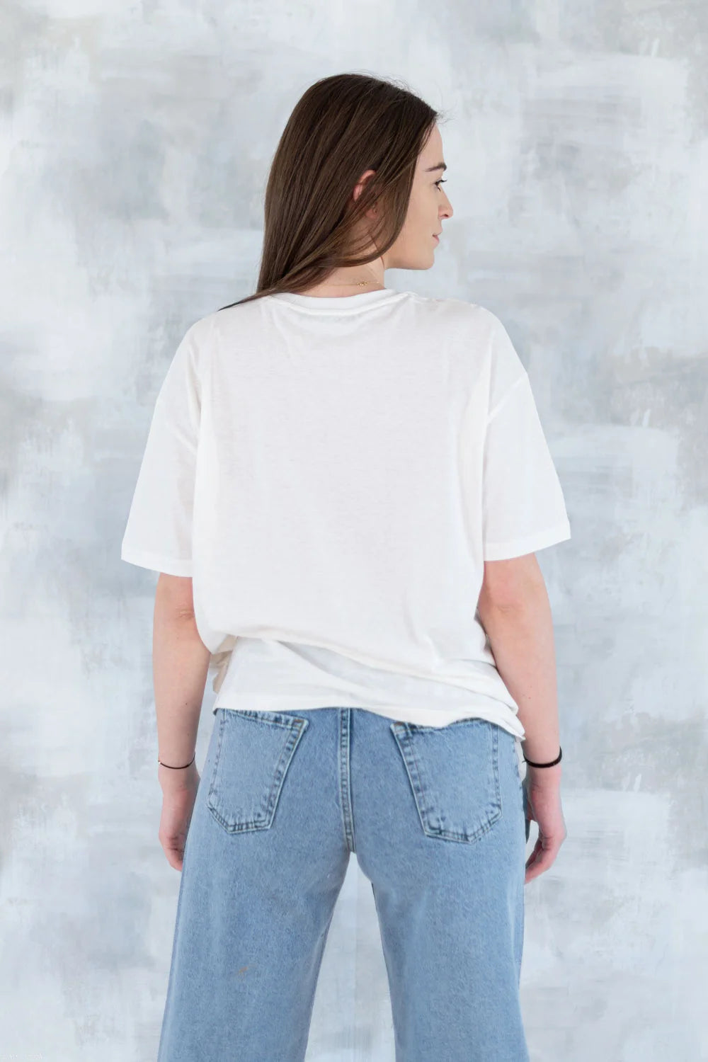 Tricou alb cu imprimeu corset și bretele din pietre aplicate 12009-017 - NIZIA