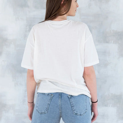 Tricou alb cu imprimeu corset și bretele din pietre aplicate 12009-017 - NIZIA