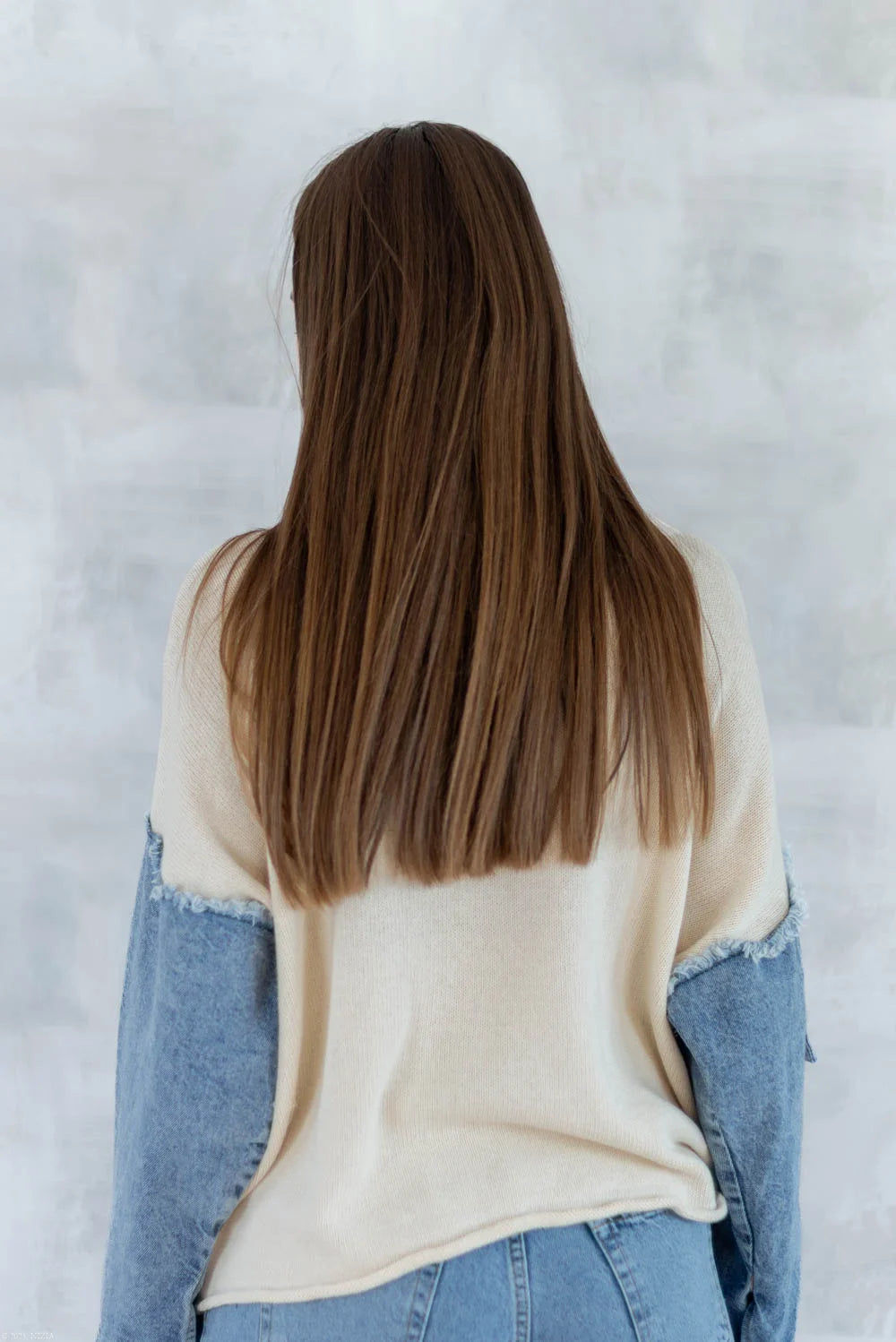 Bluză bej cu detalii denim 2001-007 - NIZIA