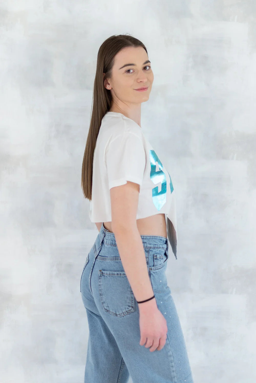 Tricou alb crop - design retro 12028-017 - NIZIA