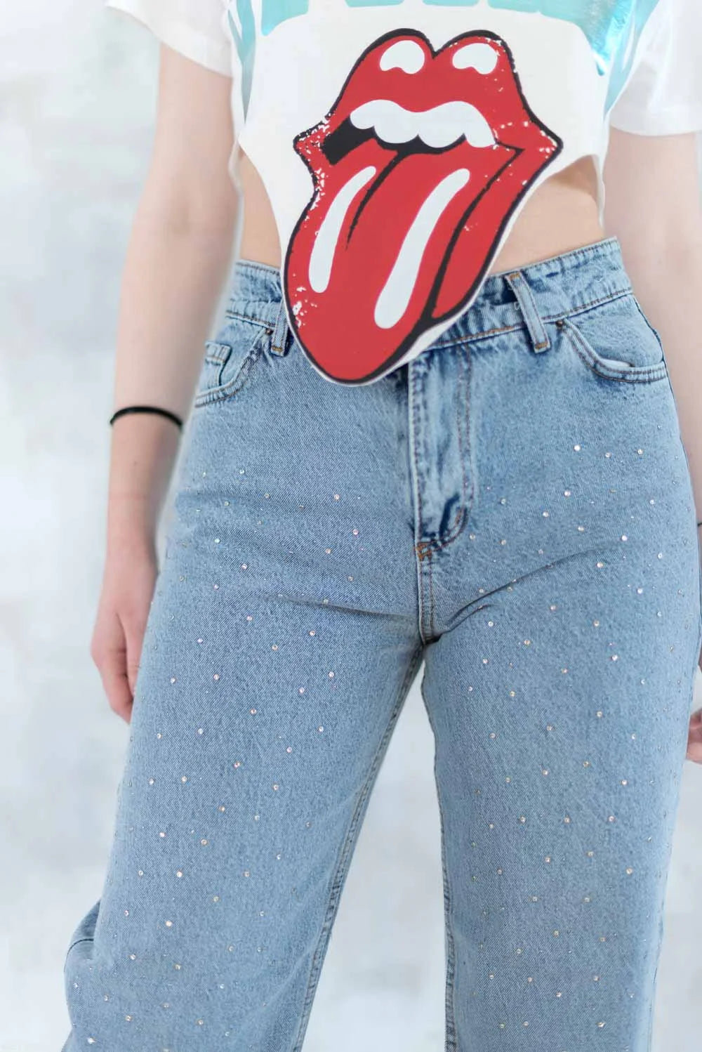 Tricou alb crop - design retro 12028-017 - NIZIA