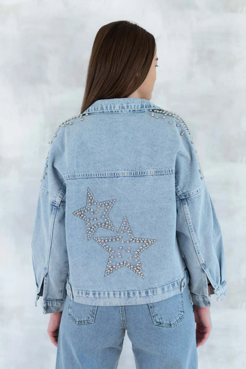 Jachetă denim cu aplicații stea - statement urban 7004-012 - NIZIA