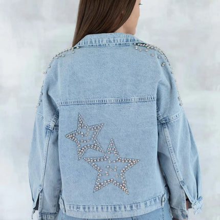 Jachetă denim cu aplicații stea - statement urban 7004-012 - NIZIA