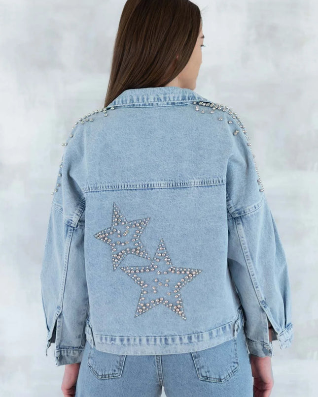 Jachetă denim cu aplicații stea - statement urban 7004-012 - NIZIA
