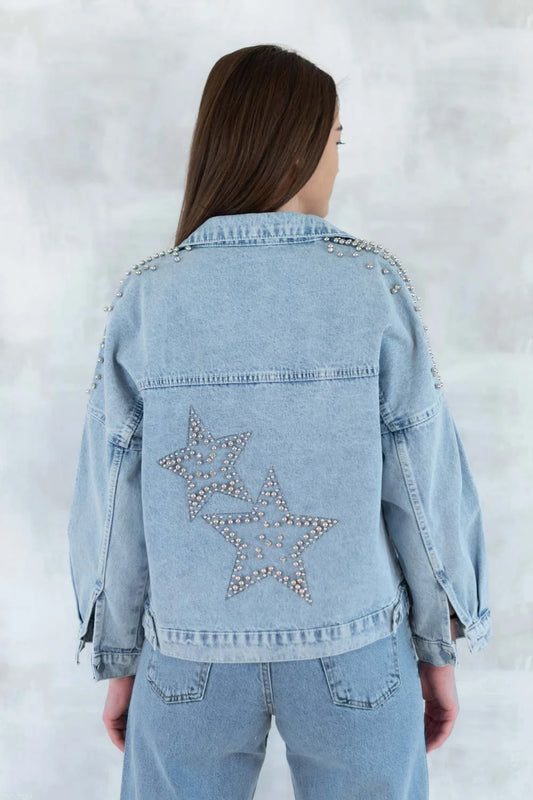 Jachetă denim cu aplicații stea - statement urban 7004-012 - NIZIA