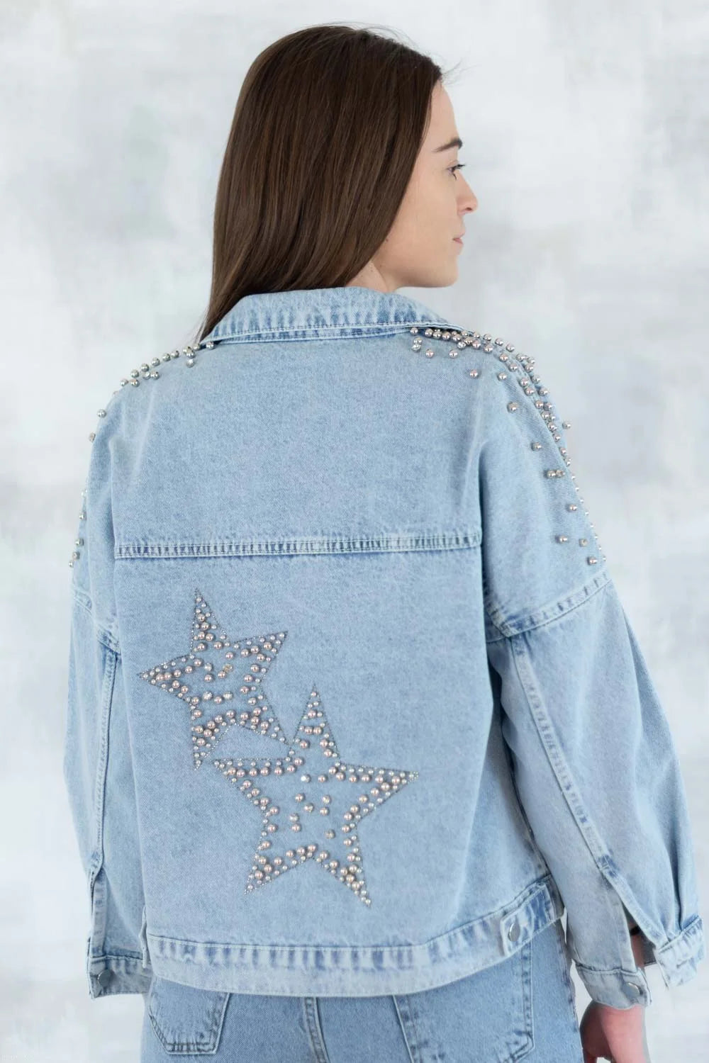 Jachetă denim cu aplicații stea - statement urban 7004-012 - NIZIA