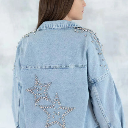 Jachetă denim cu aplicații stea - statement urban 7004-012 - NIZIA