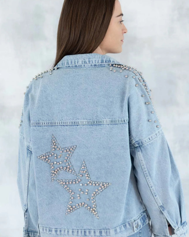 Jachetă denim cu aplicații stea - statement urban 7004-012 - NIZIA