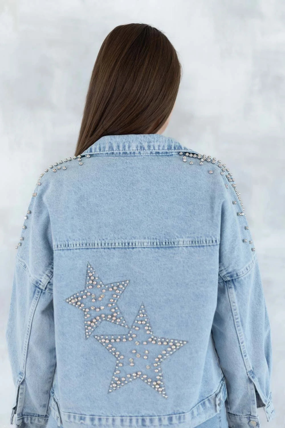 Jachetă denim cu aplicații stea - statement urban 7004-012 - NIZIA