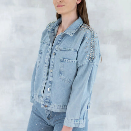 Jachetă denim cu aplicații stea - statement urban 7004-012 - NIZIA