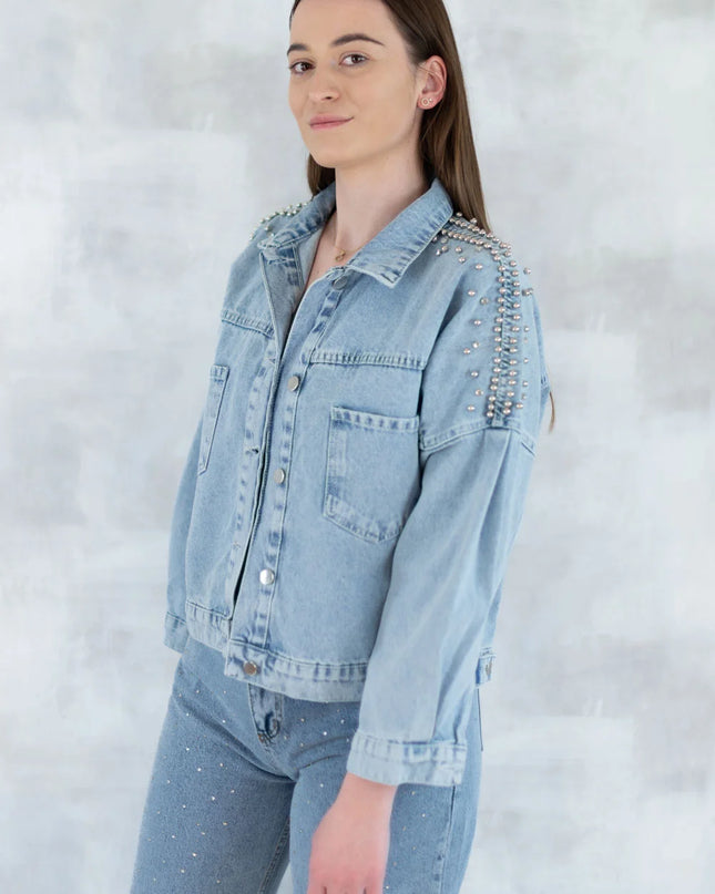 Jachetă denim cu aplicații stea - statement urban 7004-012 - NIZIA
