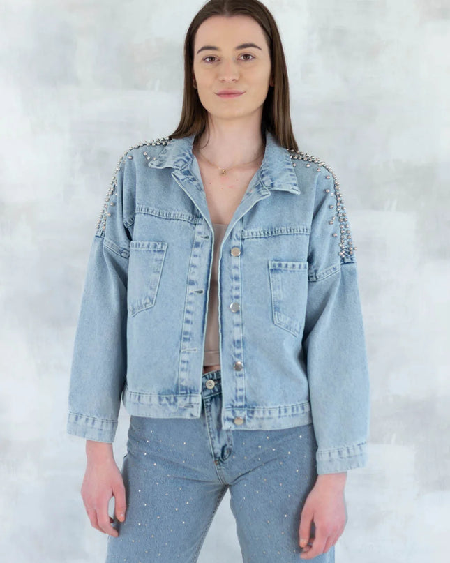 Jachetă denim cu aplicații stea - statement urban 7004-012 - NIZIA