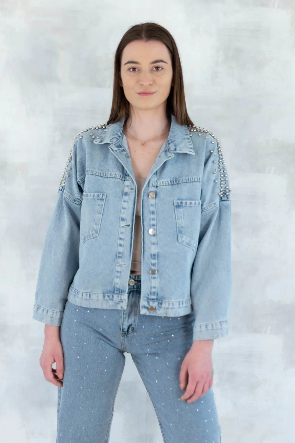 Jachetă denim cu aplicații stea - statement urban 7004-012 - NIZIA