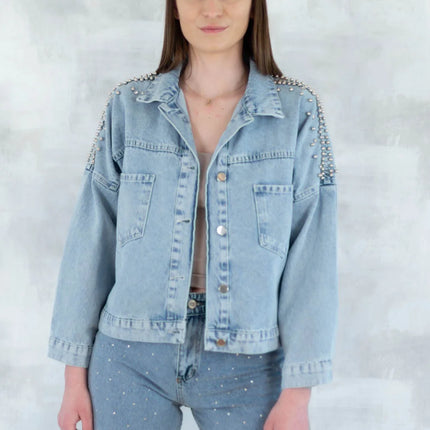 Jachetă denim cu aplicații stea - statement urban 7004-012 - NIZIA