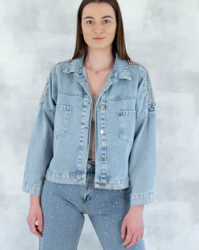 Jachetă denim cu aplicații stea - statement urban 7004-012 - NIZIA