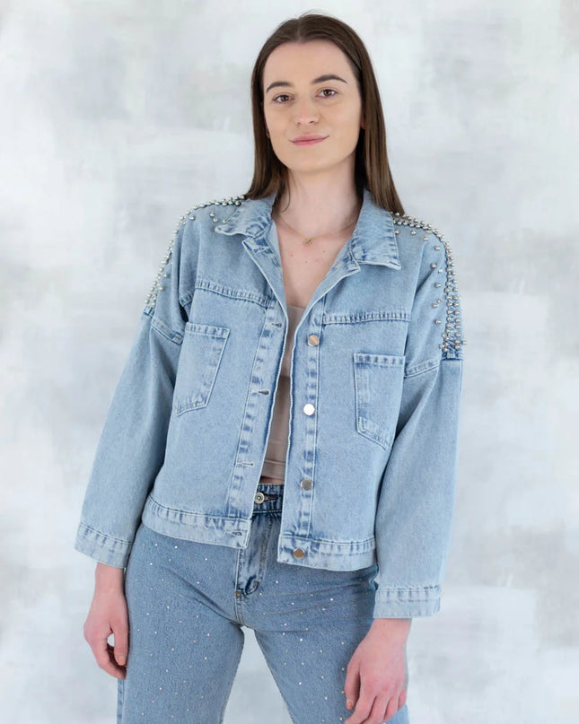 Jachetă denim cu aplicații stea - statement urban 7004-012 - NIZIA